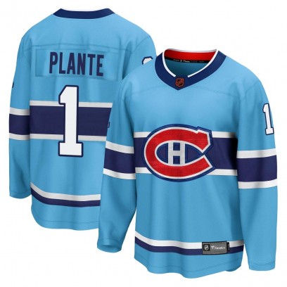 Men's Breakaway Montreal Canadiens Jacques Plante Fanatics Branded Special Edition 2.0 Jersey - Light Blue