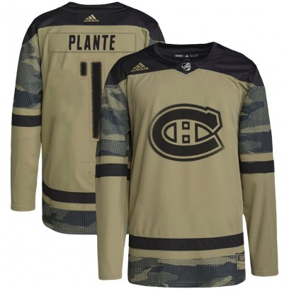 Men's Authentic Montreal Canadiens Jacques Plante Adidas Military Appreciation Practice Jersey - Camo