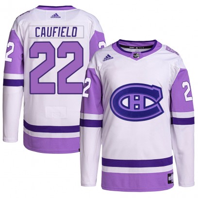 Youth Authentic Montreal Canadiens Cole Caufield Adidas Hockey Fights Cancer Primegreen Jersey - White/Purple