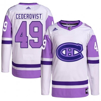 Youth Authentic Montreal Canadiens Filip Cederqvist Adidas Hockey Fights Cancer Primegreen Jersey - White/Purple