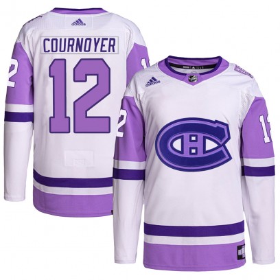 Youth Authentic Montreal Canadiens Yvan Cournoyer Adidas Hockey Fights Cancer Primegreen Jersey - White/Purple