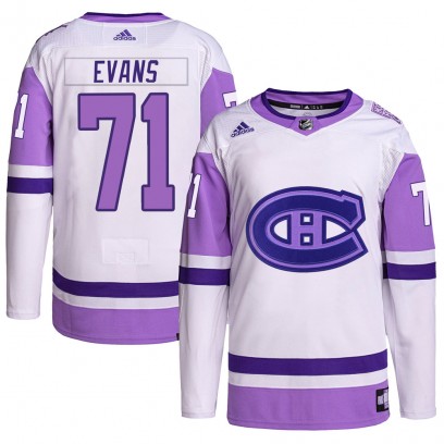 Youth Authentic Montreal Canadiens Jake Evans Adidas Hockey Fights Cancer Primegreen Jersey - White/Purple