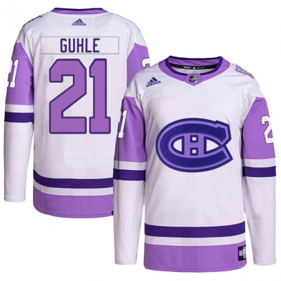 Youth Authentic Montreal Canadiens Kaiden Guhle Adidas Hockey Fights Cancer Primegreen Jersey - White/Purple