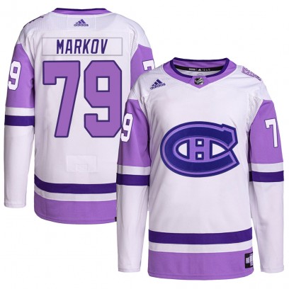 Youth Authentic Montreal Canadiens Andrei Markov Adidas Hockey Fights Cancer Primegreen Jersey - White/Purple