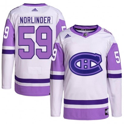 Youth Authentic Montreal Canadiens Mattias Norlinder Adidas Hockey Fights Cancer Primegreen Jersey - White/Purple