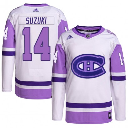 Youth Authentic Montreal Canadiens Nick Suzuki Adidas Hockey Fights Cancer Primegreen Jersey - White/Purple