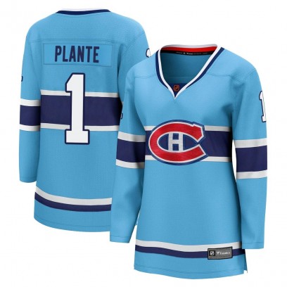 Women's Breakaway Montreal Canadiens Jacques Plante Fanatics Branded Special Edition 2.0 Jersey - Light Blue