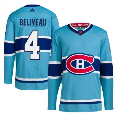 Men's Authentic Montreal Canadiens Jean Beliveau Adidas Reverse Retro 2.0 Jersey - Light Blue