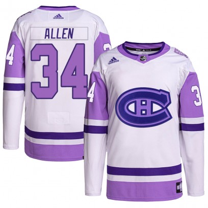 Men's Authentic Montreal Canadiens Jake Allen Adidas Hockey Fights Cancer Primegreen Jersey - White/Purple