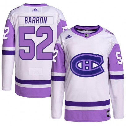 Men's Authentic Montreal Canadiens Justin Barron Adidas Hockey Fights Cancer Primegreen Jersey - White/Purple