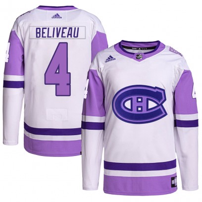 Men's Authentic Montreal Canadiens Jean Beliveau Adidas Hockey Fights Cancer Primegreen Jersey - White/Purple