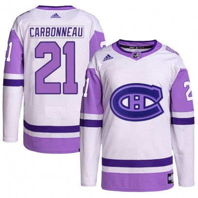 Men's Authentic Montreal Canadiens Guy Carbonneau Adidas Hockey Fights Cancer Primegreen Jersey - White/Purple