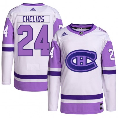 Men's Authentic Montreal Canadiens Chris Chelios Adidas Hockey Fights Cancer Primegreen Jersey - White/Purple