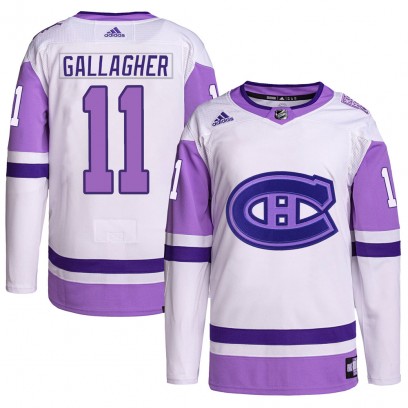 Men's Authentic Montreal Canadiens Brendan Gallagher Adidas Hockey Fights Cancer Primegreen Jersey - White/Purple