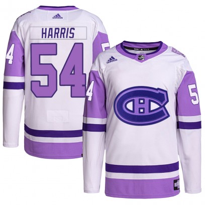 Men's Authentic Montreal Canadiens Jordan Harris Adidas Hockey Fights Cancer Primegreen Jersey - White/Purple