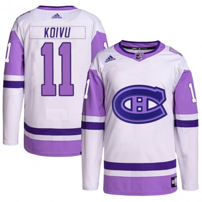 Men's Authentic Montreal Canadiens Saku Koivu Adidas Hockey Fights Cancer Primegreen Jersey - White/Purple