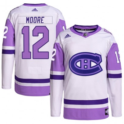 Men's Authentic Montreal Canadiens Dickie Moore Adidas Hockey Fights Cancer Primegreen Jersey - White/Purple