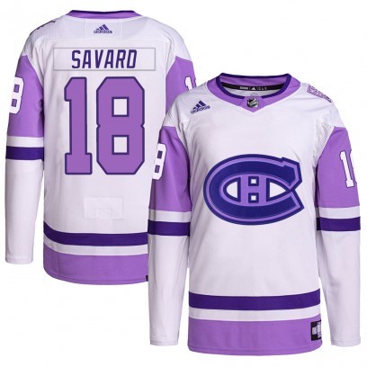 Men's Authentic Montreal Canadiens Serge Savard Adidas Hockey Fights Cancer Primegreen Jersey - White/Purple