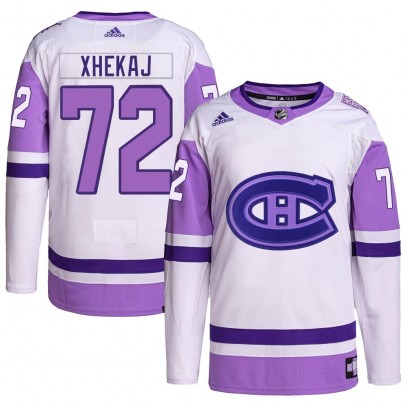 Men's Authentic Montreal Canadiens Arber Xhekaj Adidas Hockey Fights Cancer Primegreen Jersey - White/Purple