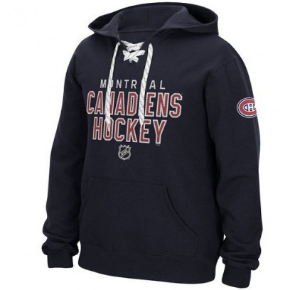 Men's Montreal Canadiens Reebok Stitch Em Up Lace Hoodie - - Navy